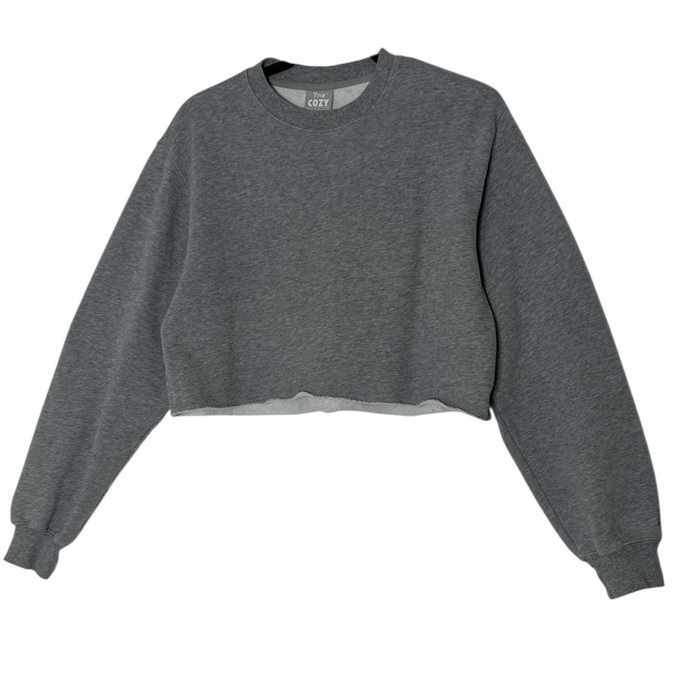 Aritzia TNA Sweat Fleece Sweatshirt Women's XS Gray Cropped Cozy Oversized